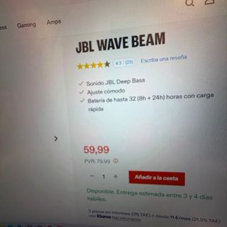 Auriculares JBL Wave Beam Negro 1 en 35€/ 2 en 60€