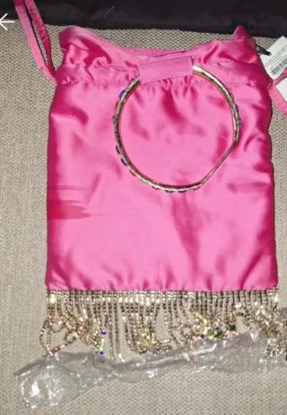 Bolso Uterqüe rosa con detalles multicolor