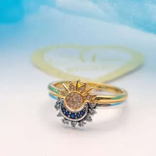 Anello doppio sole luna argento 925 dorato tg 8/56