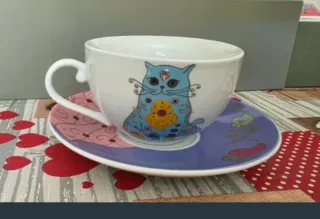 Conjunto Tazas Gato Preto de Porcelana portuguesa.