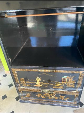 Mueble Chino Antiguo Negro y Dorado