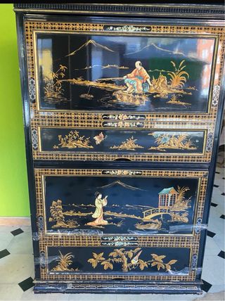 Mueble Chino Antiguo Negro y Dorado