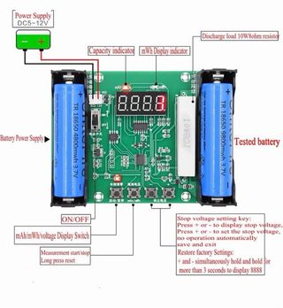 Pacchetto 2 tester per capacità batterie litio 18650