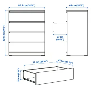 Cajonera MALM Ikea Blanca 4 Cajones
