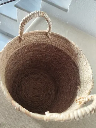 Cesta decorativa mimbre con asas