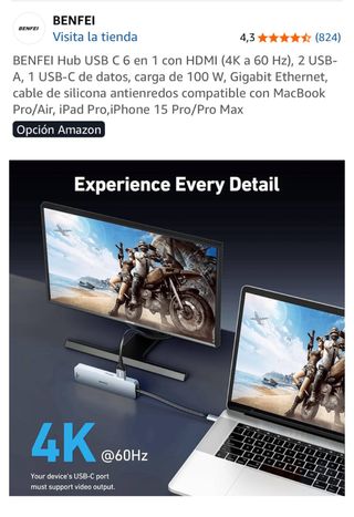Hub USB-C 6 en 1 BENFEI HDMI 4K 60Hz
