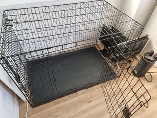 Jaula perro mediano/grande plegable+soporte cuenco