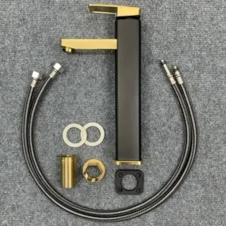 Set Rubinetto Bagno completo Nero e Oro Moderno