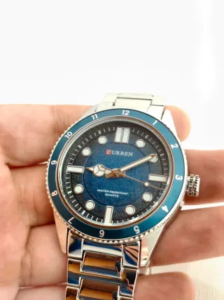 Relógio Curren Masculino Vintage Azul Prata