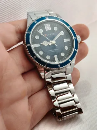 Relógio Curren Masculino Vintage Azul Prata