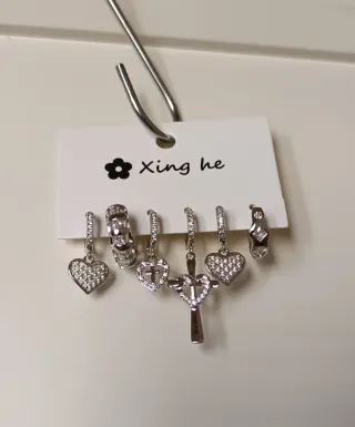 Set Orecchini Cuore e Croce Acciaio Argento