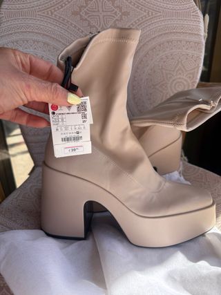 Botines Zara Tacón Plataforma Beige