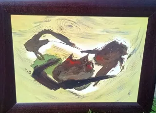 Cuadro abstracto marrón y amarillo