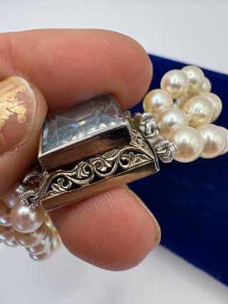 Bracciale perle acquamarina Art Déco oro bianco