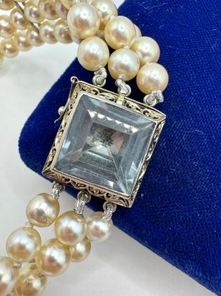 Bracciale perle acquamarina Art Déco oro bianco