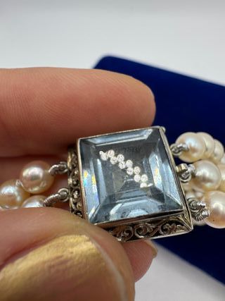 Bracciale perle acquamarina Art Déco oro bianco