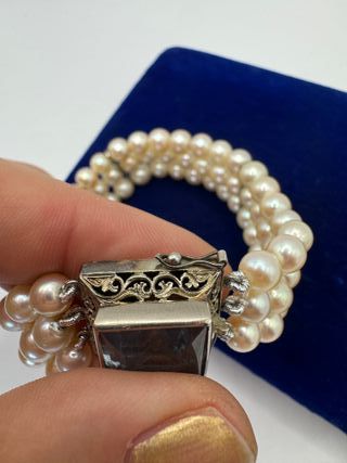 Bracciale perle acquamarina Art Déco oro bianco