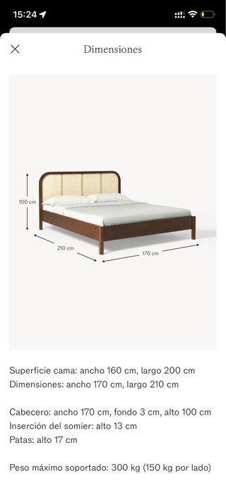 Cama madera cabecero tejido vienes Jones 160 x 200