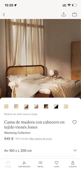 Cama madera cabecero tejido vienes Jones 160 x 200