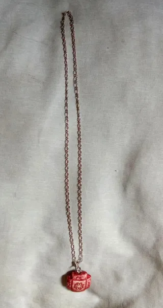 Collar Plata Vintage Colgante Artesano Rojo