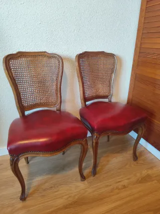 Sillas Retro Madera y Cuero Rojo