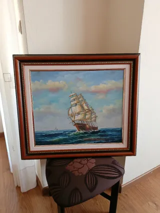 Óleo Grande 80x70 Barco Vela