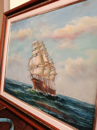 Óleo Grande 80x70 Barco Vela
