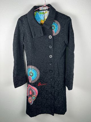 Desigual Nero Elegante Trench Cappotto Donna Tg M