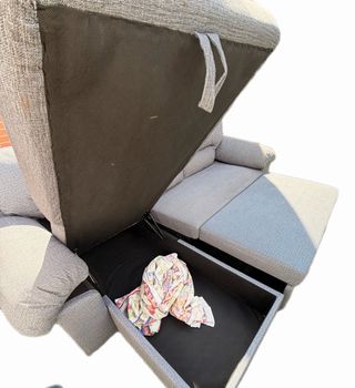Sofá chaise longue de tela azul y gris