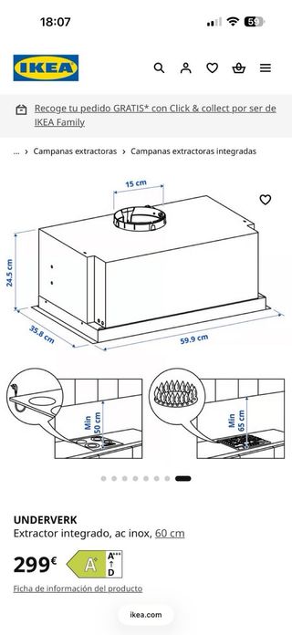 Campana extractora UNDERVERK inox 60 cm