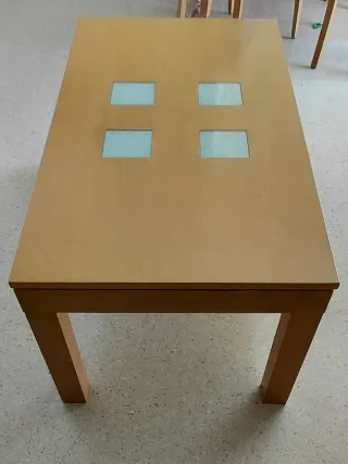 Mesa de salón madera roble y cristal