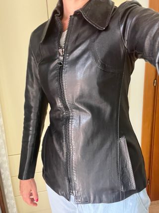 Giacca pelle vintage anni 70 nera XS S