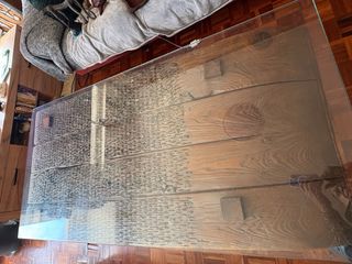 Mesa de centro rústica de madera y cristal