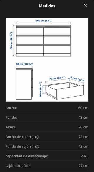Cómoda Malm Ikea 6 cajones roble