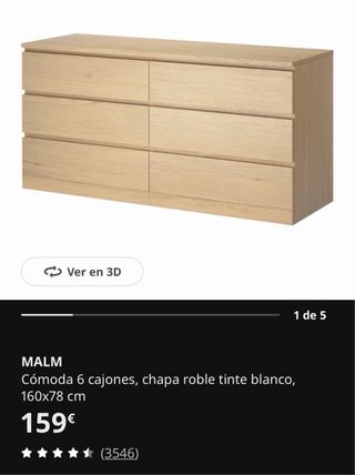 Cómoda Malm Ikea 6 cajones roble
