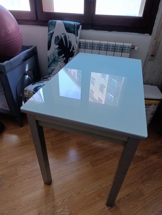 Mesa cocina extensible cristal y metal