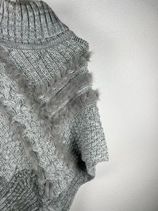 Poncho Desigual Lana Grigio Taglia Unica