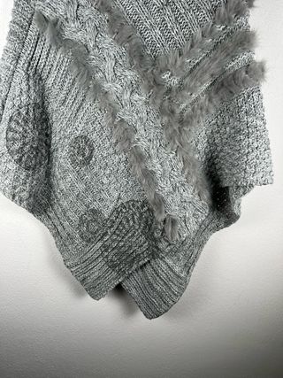 Poncho Desigual Lana Grigio Taglia Unica