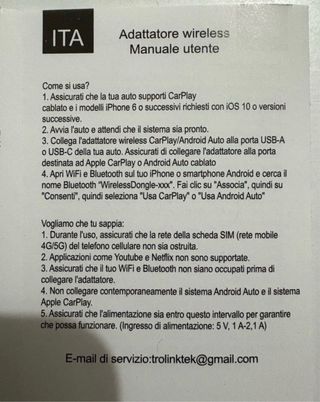 Adattatore Wireless Car Play per iOS & Android