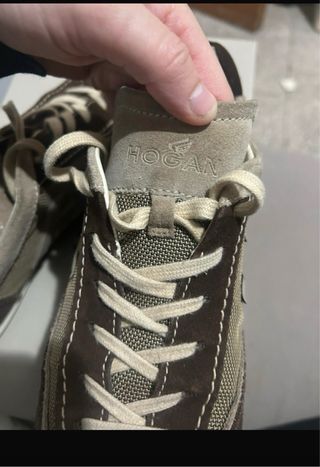 Hogan scarpe uomo camoscio tela marrone beige