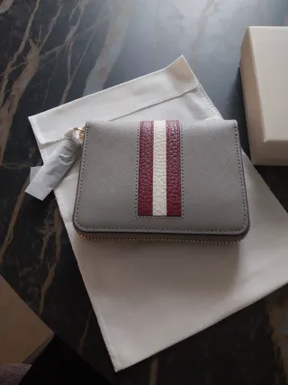 Portafoglio Bally donna grigio con strisce rosse