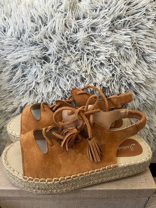 Sandalias Yute Cuña Tiras Marrones