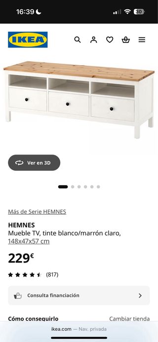 Mueble TV IKEA HEMNES blanco/marrón
