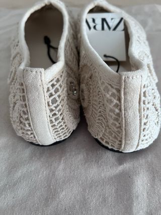 Manoletinas Zara Beige Crochet con Pedrería