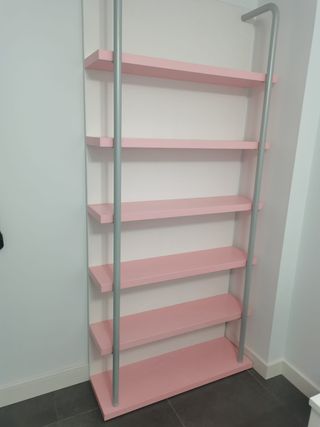 Estantería Melamina y Metal Rosa/Plata