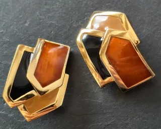 Pendientes clip vintage Lanvin dorados esmaltados
