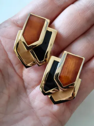 Pendientes clip vintage Lanvin dorados esmaltados