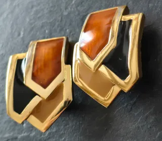 Pendientes clip vintage Lanvin dorados esmaltados