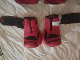 Guantes boxeo y protectores espinilla/tobillo