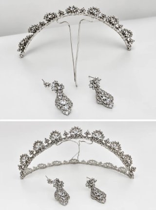 Conjunto Tiara plata vieja y pendientes
